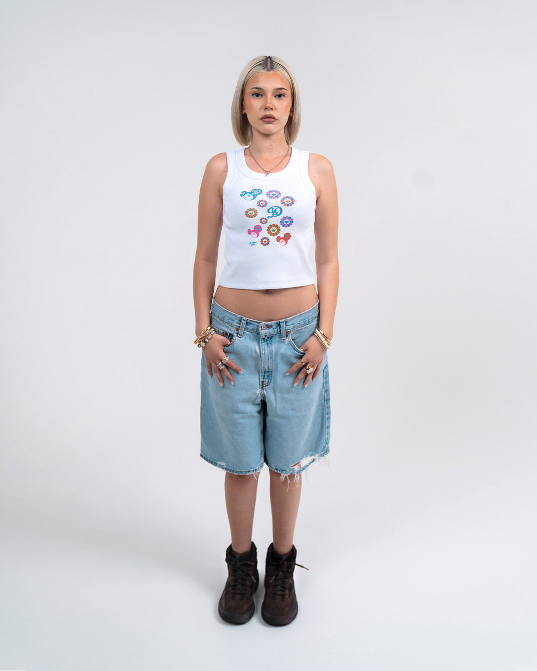 LA X TOKYO: WHITE CROP TANK 💐
