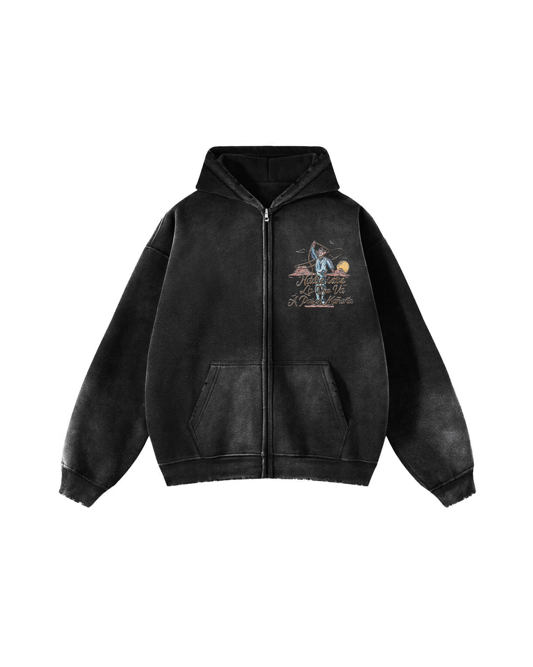 "Most Wanted" Midnight Fog Sun Faded Distressed Zip-Up